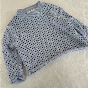 Zara Blue Crew Neck Open-Knit Sweatshirt